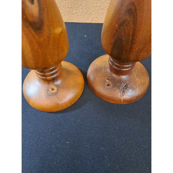Vintage Hand-Turned Wooden Candlestick Holders - Picture 3 of 7